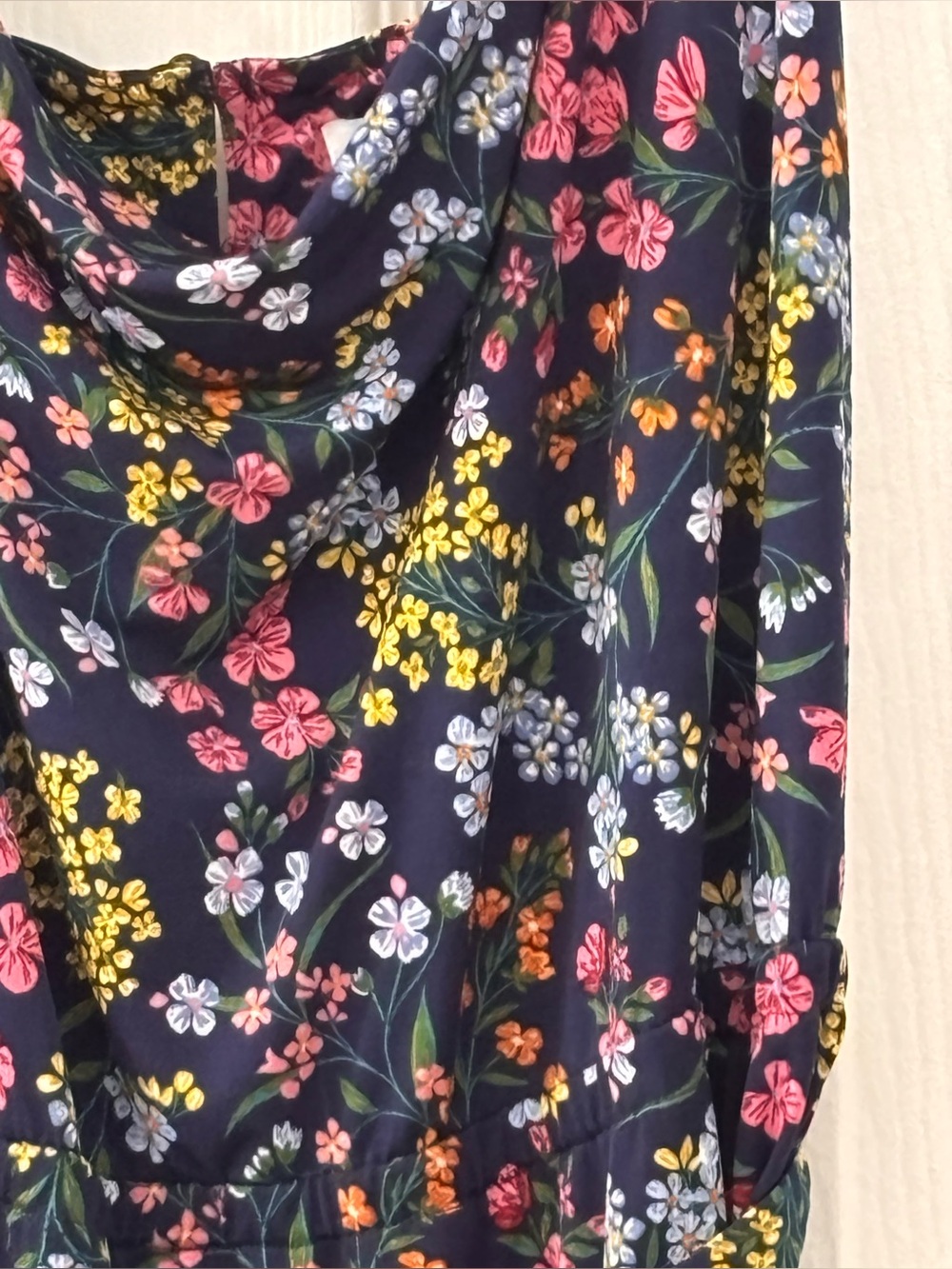 Leota Navy Floral Cowl-Neck Midi Dress with Tie Waist - Picture 3 of 11